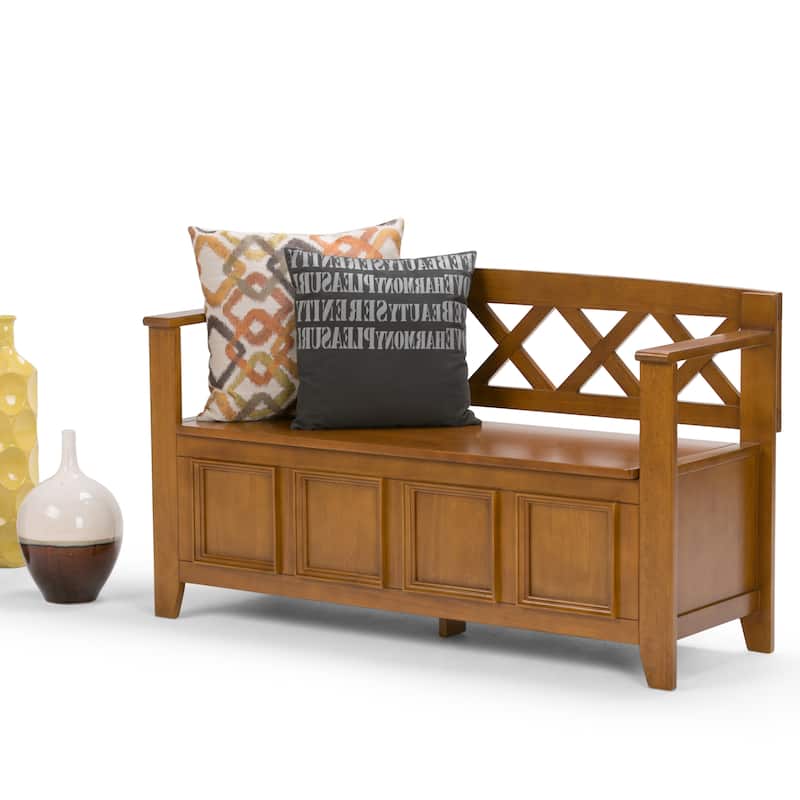 WYNDENHALL Halifax 48 inch Wide Solid Wood Transitional Entryway Bench - 48 Inches wide - Light Avalon Brown