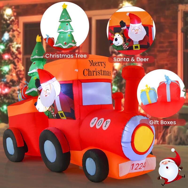 Costway 8 FT Christmas Inflatable Santa Train Decoration with Santa - See Details
