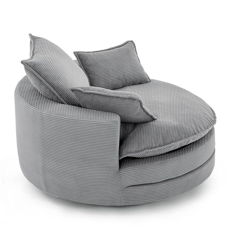 Roomfitters Swivel Barrel Chair with Dual-Layer Cushion and 3 Pillows, Comfy Accent Chair for Home or Office