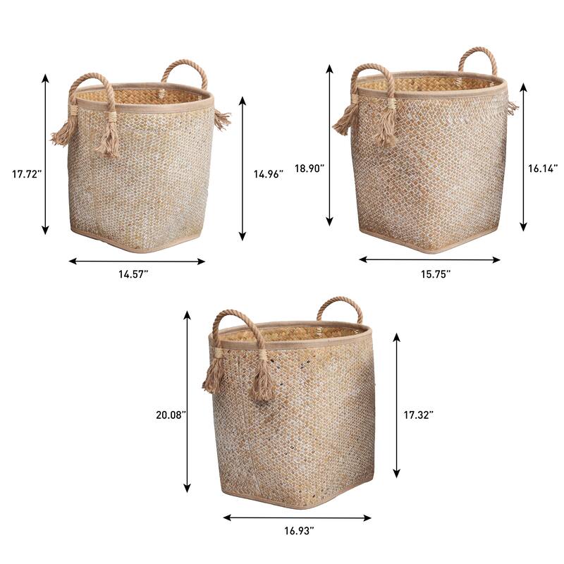 Celia Handwoven Palm Leaf Nesting Storage Baskets with Rope Handles (Set of 3)