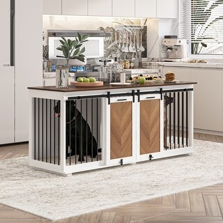 Large Dog Crate Furniture Kitchen Pantry with Storage, Wooden Dog