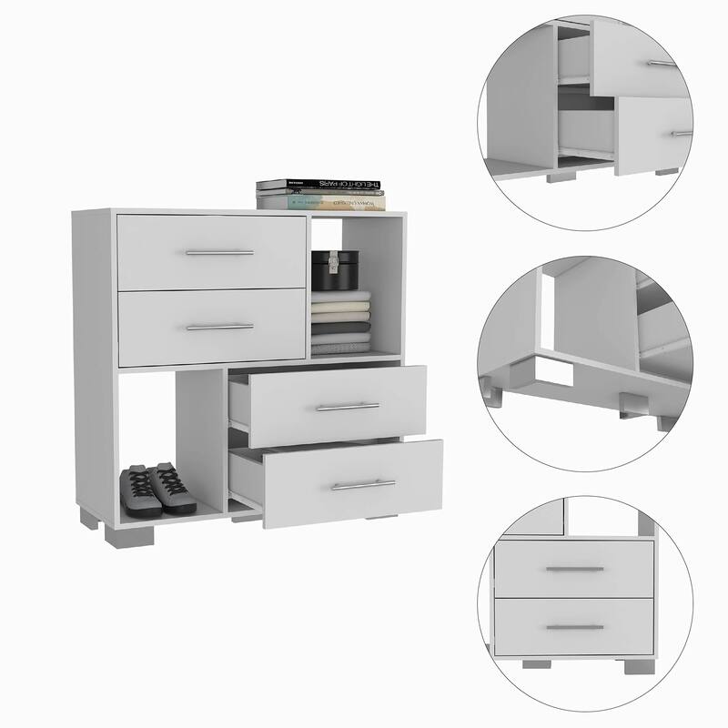 Dresser, Two Open Shelves, Four Drawers -Black - White