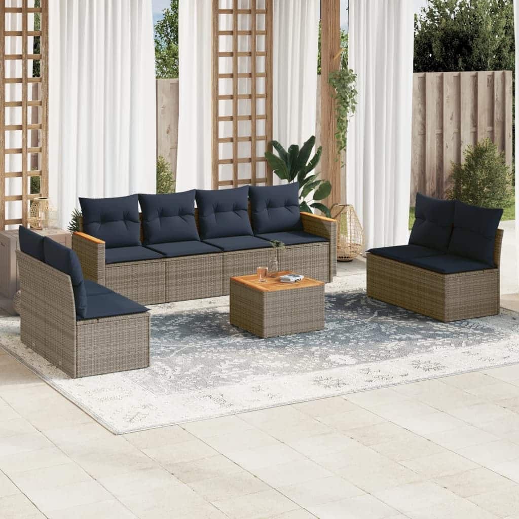 vidaXL Patio Sofa Set with Cushions Outdoor Conversation Furniture Poly Rattan - 21.7x 24.4x 27.2