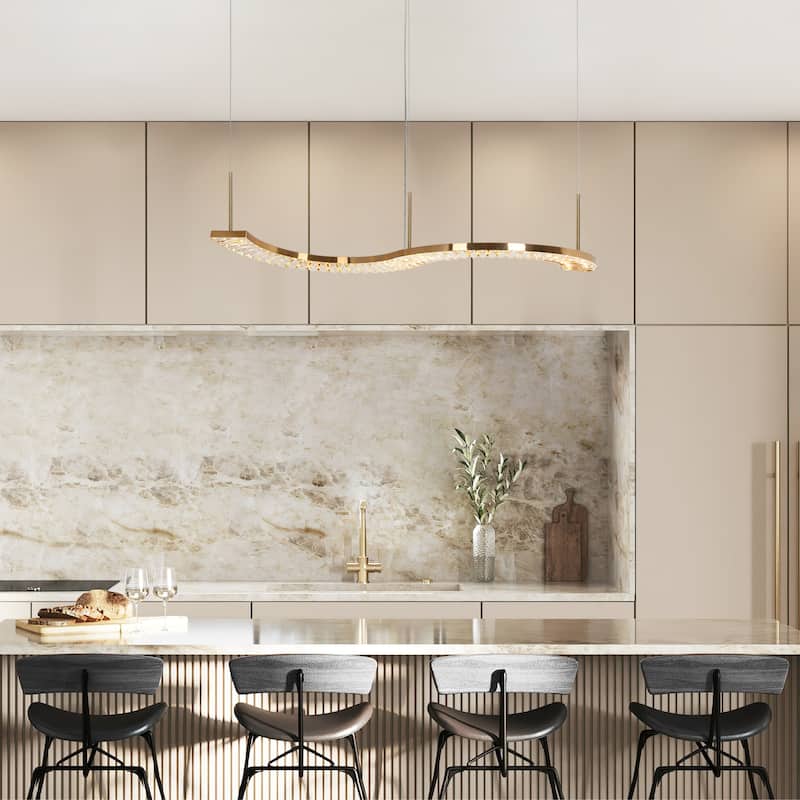 Modern Gold LED Crystal Chandelier Island Lights for Kitchen Island - W42.5"*H0.8"