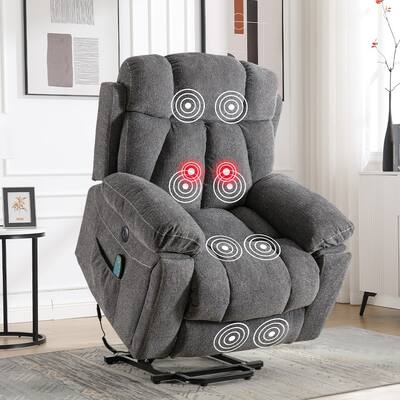Large Power Lift Recliner Chair with Massage and Heat, Overstuffed Wide Recliners with 2 Cup Holders and USB Port