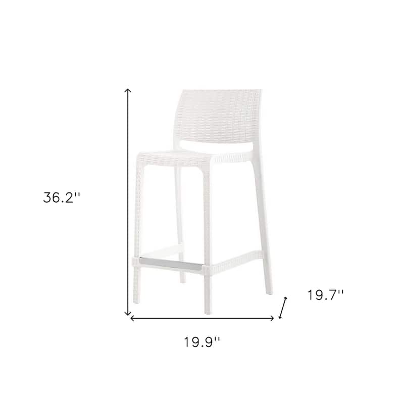 HomeRoots Set of Four 26" White Faux Rattan Heavy Duty Plastic Low Back Outdoor Counter Height Bar Chairs