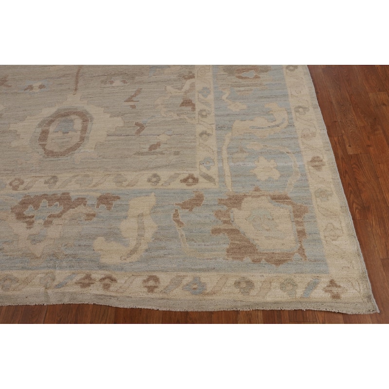 Transitional Oushak Turkish Area Rug Handmade Beige Wool Carpet - 8'3"x 9'9"