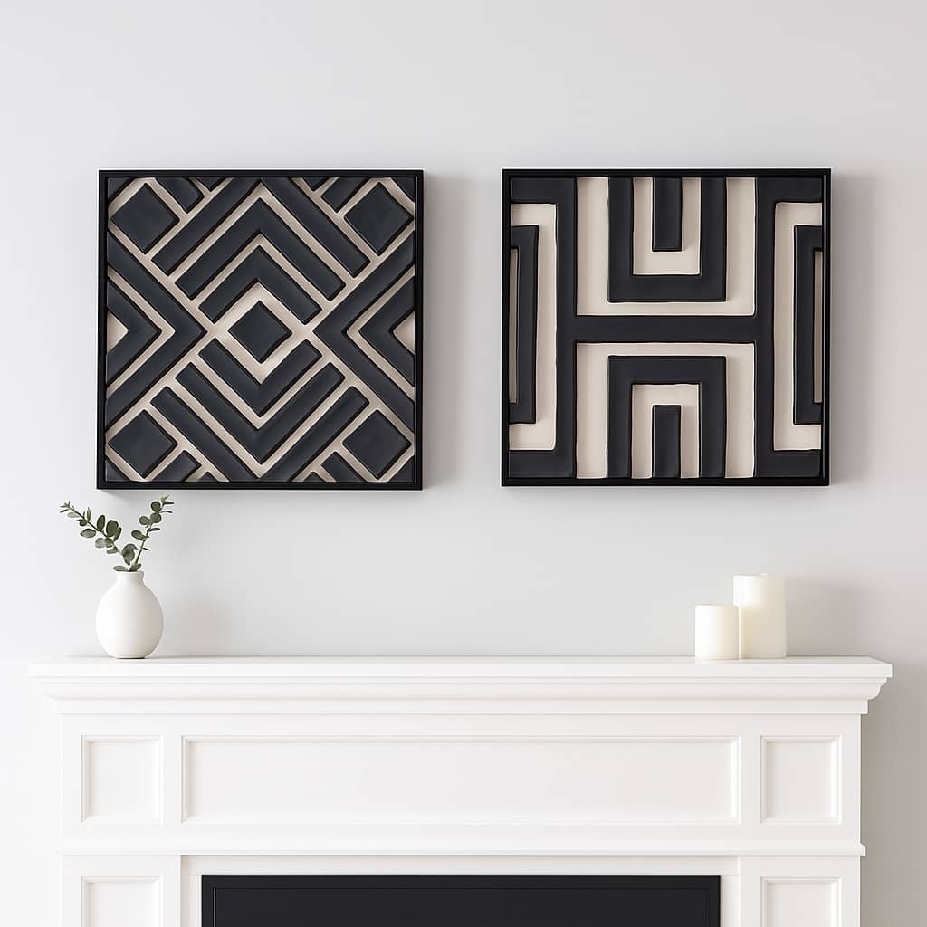 Decorative Geometric Canvas Wall Decor - Set of 2, 20", Black & Cream