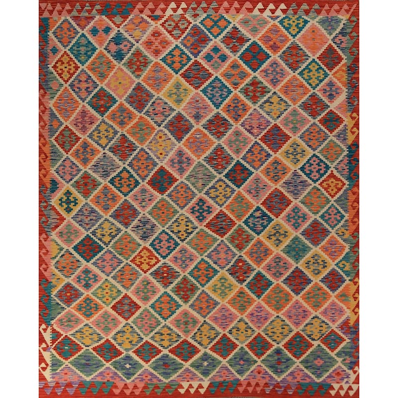Reversible Kilim Oriental Area Rug Flatweave Wool Carpet - 7'11" x 9'8"
