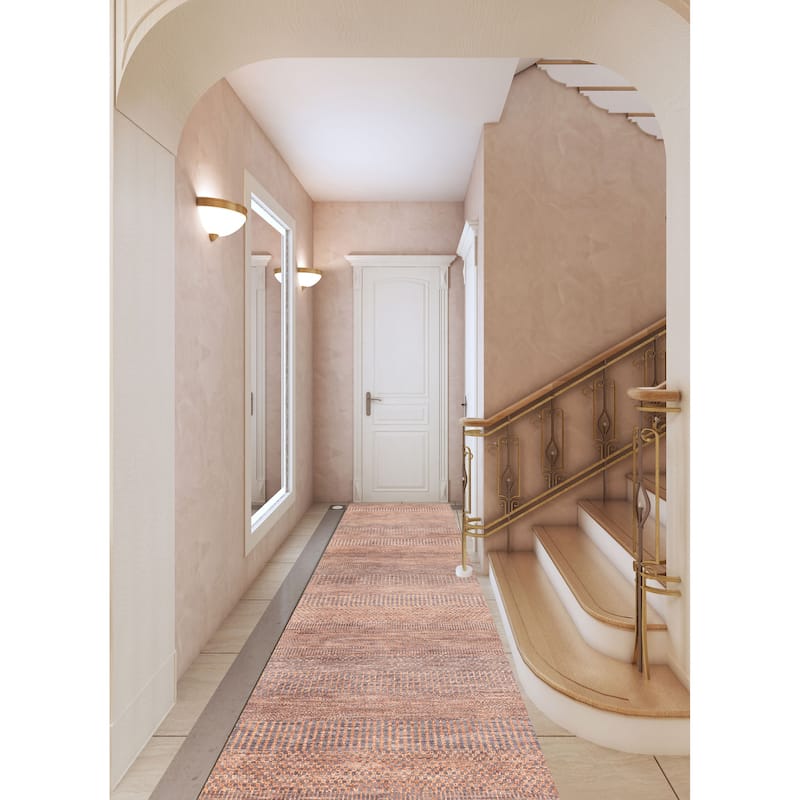 ECARPETGALLERY Hand-knotted Finest Silk Shadow Copper Silk, Wool Rug - 2'7 x 12'2