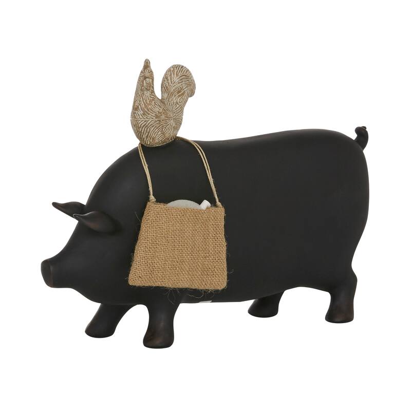 Black Polystone Pig Home Decorative Sign