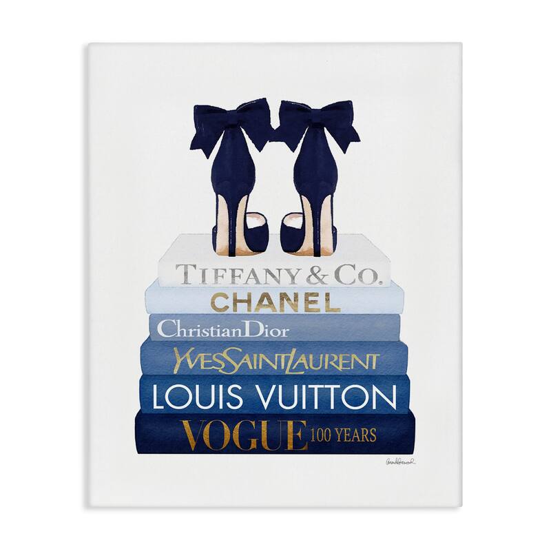 Stupell Navy Blue Bow Heels Chic Glam Bookstack Canvas Wall Art - 16 x 20