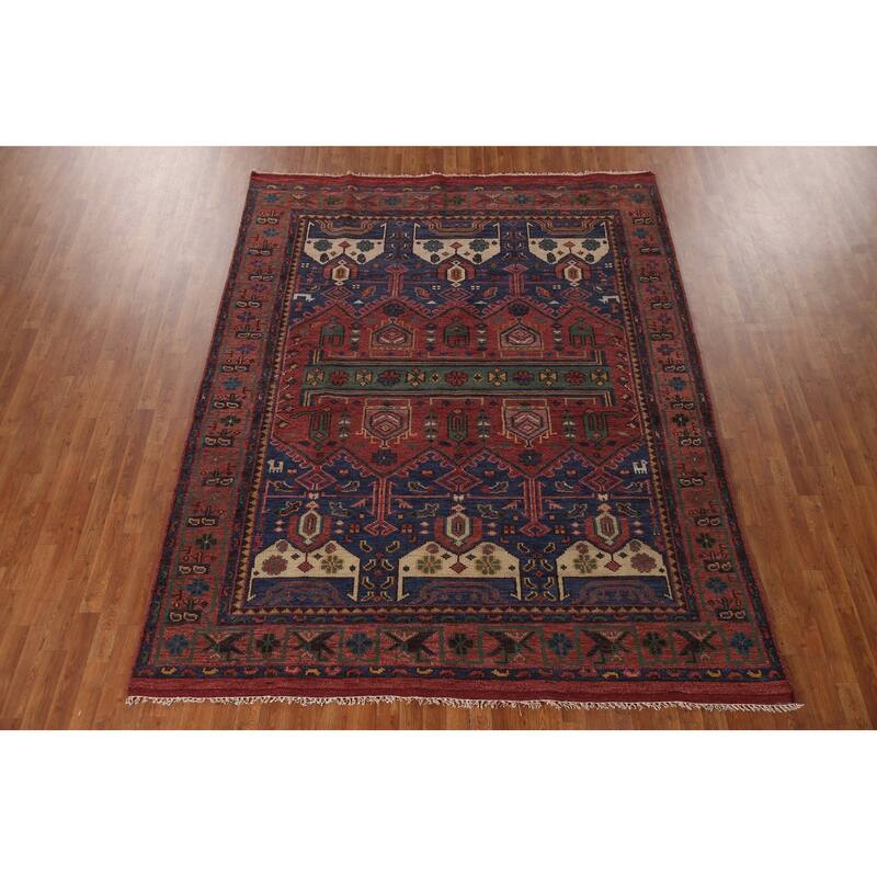 Geometric Orange Sirjan Area Rug Handmade Oriental Wool Carpet - 7'9"x 9'10"