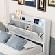 preview thumbnail 1 of 16, Full Size Wooden Bed w/ Storage Headboard w/ Outlets, Extendable Bed with Twin Size Trundle w/ Three Storage Drawers,White White