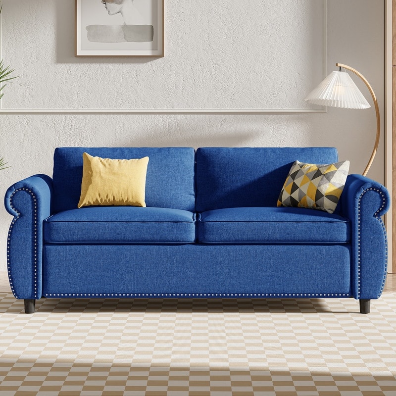 Mixoy Full/Queen Size Pull Out 2 in 1 Sleeper Sofa Bed with Mattress,Convertible Upholstered Loveseat with Nailhead