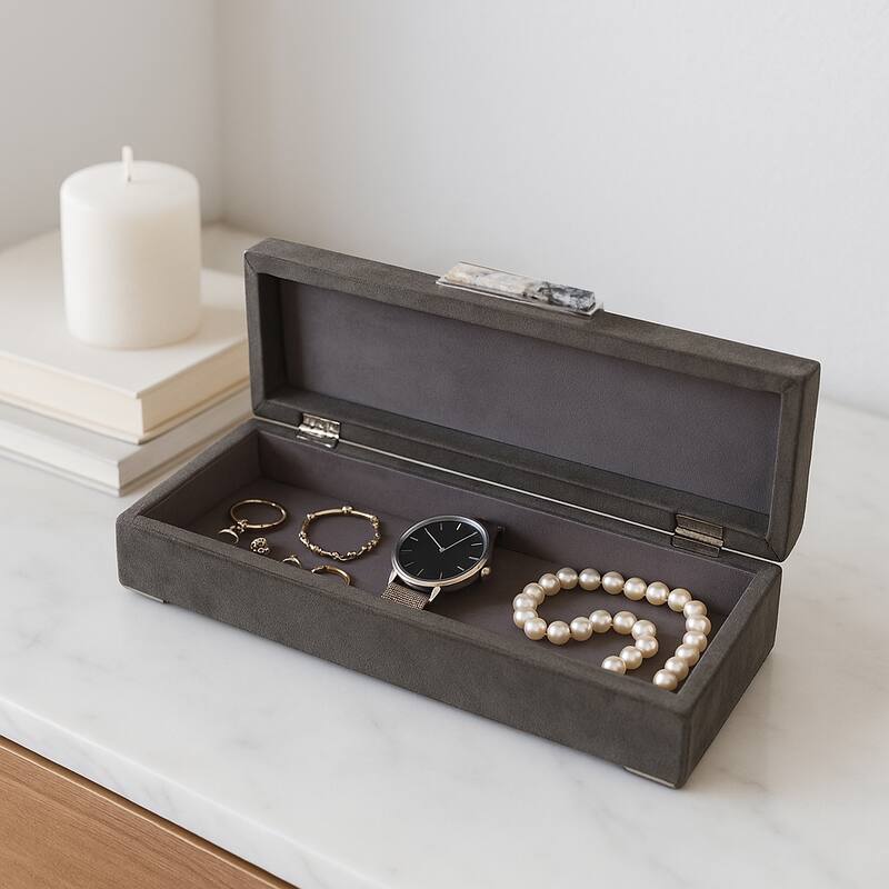 Casual Home Keepsake Box with Sculptural Hardware and Lid - 18", Gray - 18.0"