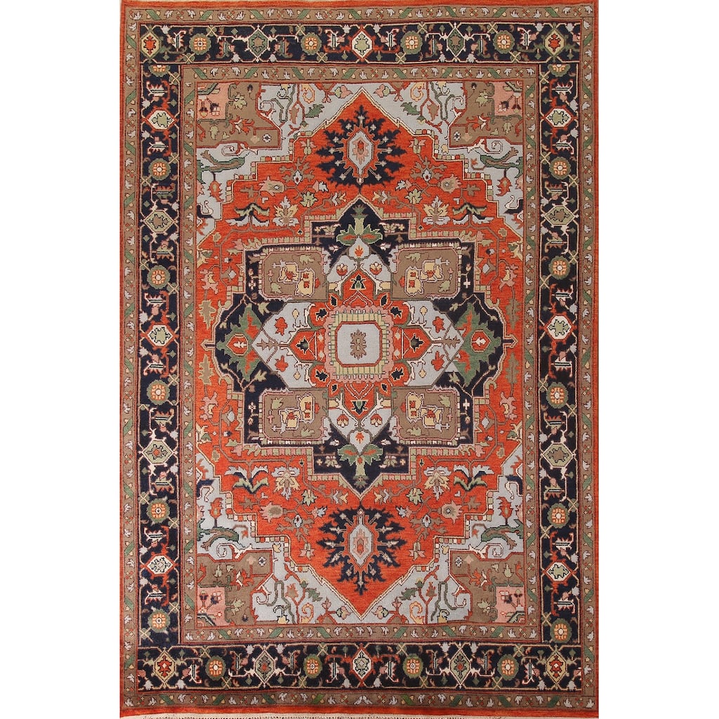 Orange Heriz-Serapi Oriental Area Rug Handmade Wool Carpet - 8'9" x 11'10"