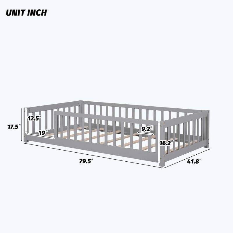 Durable Floor Platform Bed with Fence