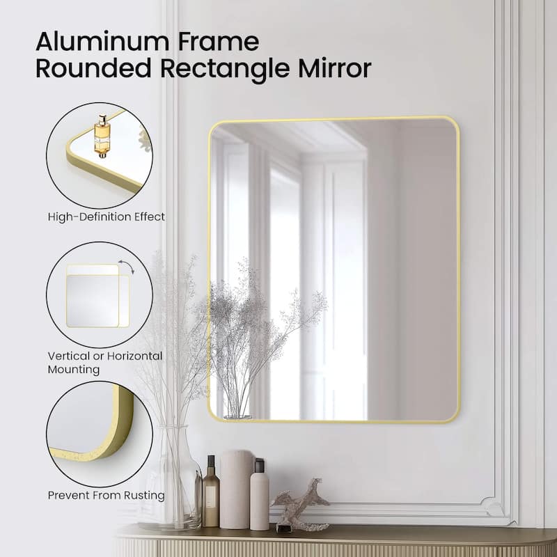 30 x 36 Inch Shatterproof Wall Mount Metal Frame Mirror