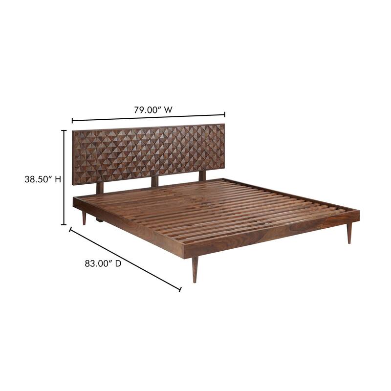 NADAAL STUDIOS Lennon, Queen Bed with Carved Headboard, Walnut