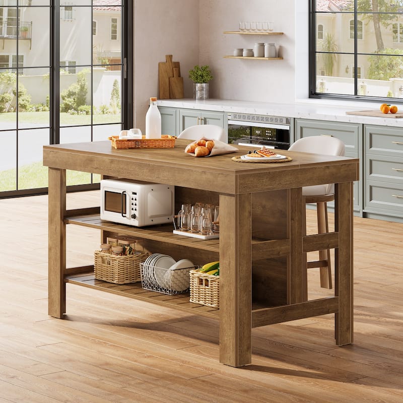 Kitchen Island with Seating and Storage Shelves