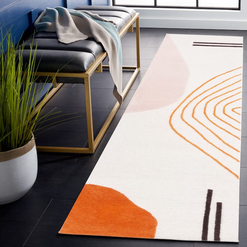 SAFAVIEH Handmade Rodeo Drive Vutka Mid-Century Modern Wool Rug - 2'3" x 8' Runner - Ivory/Rust - Runner