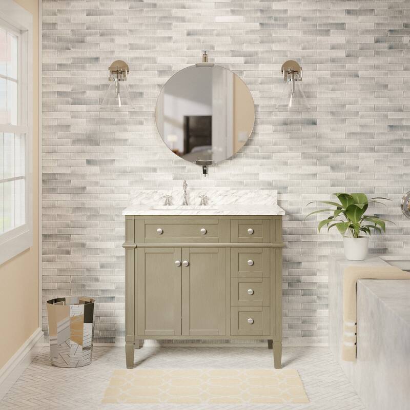 KitchenBathCollection Hailey 36" Bathroom Vanity with Carrara Marble Top