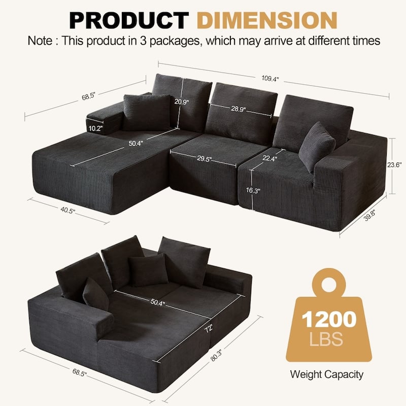 108.30" Modular Sectional Sofa with Chaise andb Deep Seat