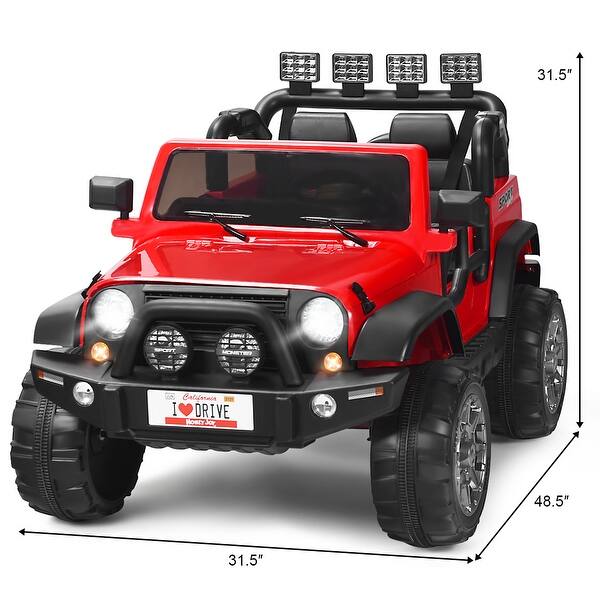 dimension image slide 4 of 5, Costway 12V Kids Ride On Car 2 Seater Truck RC Electric Vehicles w/ - 48.5"X31.5"X31.5"