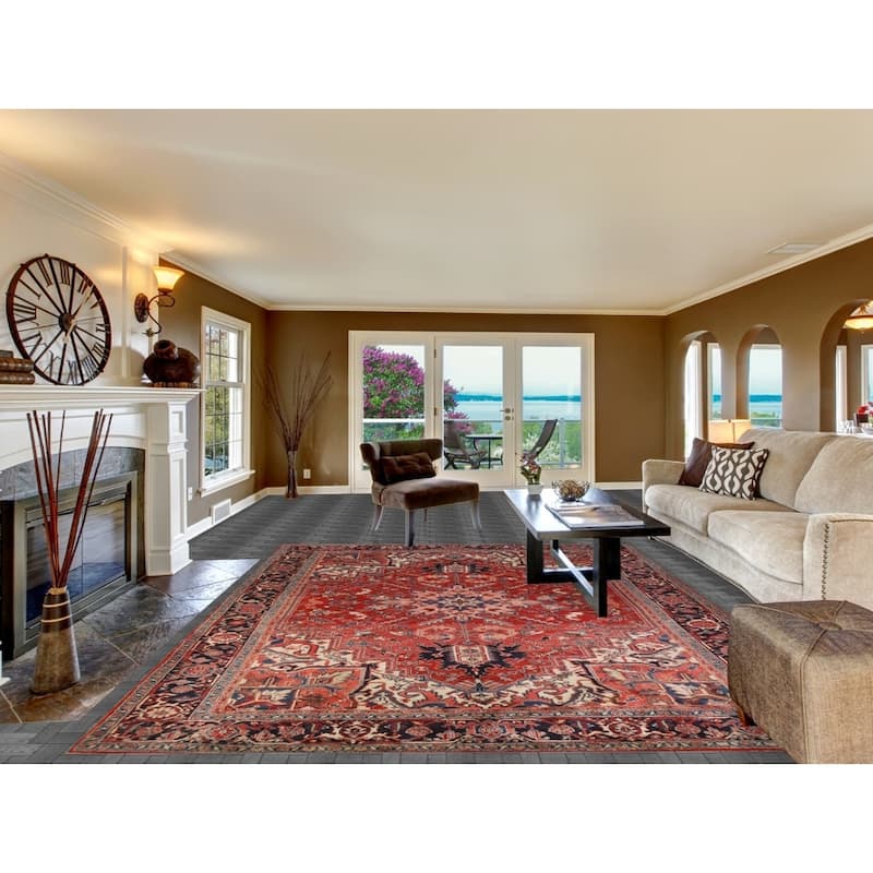 Hand Knotted Oriental 100% Wool Carpet Traditional Medallion Red Heriz (serapi) Area Rug - 11' 10'' X 8' 8''