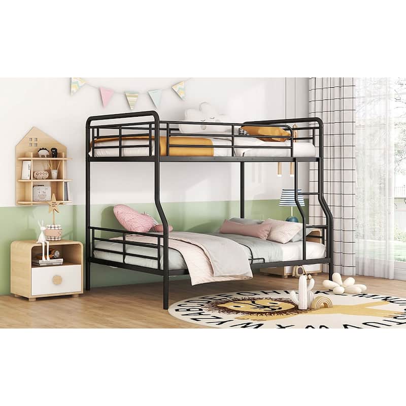 Full XL Over Queen Metal Bunk Bed with Ladder