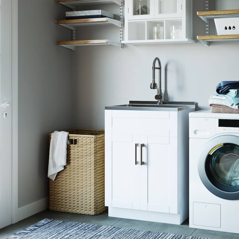 WYNDENHALL Hartland Utility Sink & Cabinet - 23.6'' W x 52'' H x 19.7'' D - Pure White