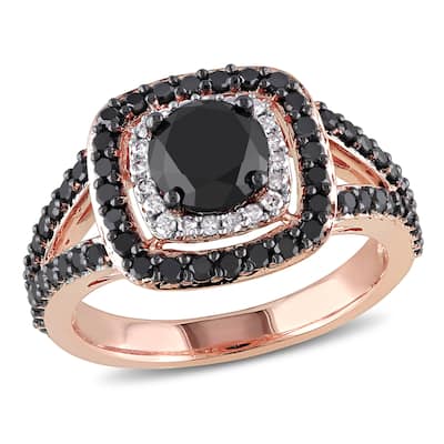 Miadora 2ct TW Black and White Double Halo Diamond Engagement Ring in 14k Rose Gold