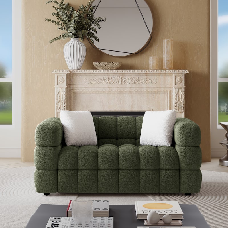 Wayna Modern Style Sofa, Sherpa Thick Cushion Double Loveseat - N/A - Green