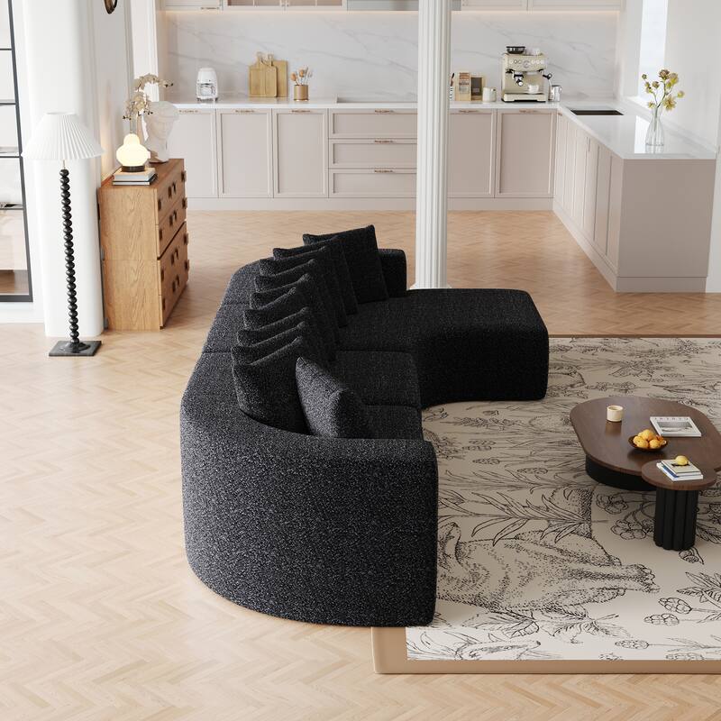 Living Room Chenille Corner Couch Curved Sectional Sofa with Chaise and 10 Pillows, Floor Standing Modular Compressed Sofa