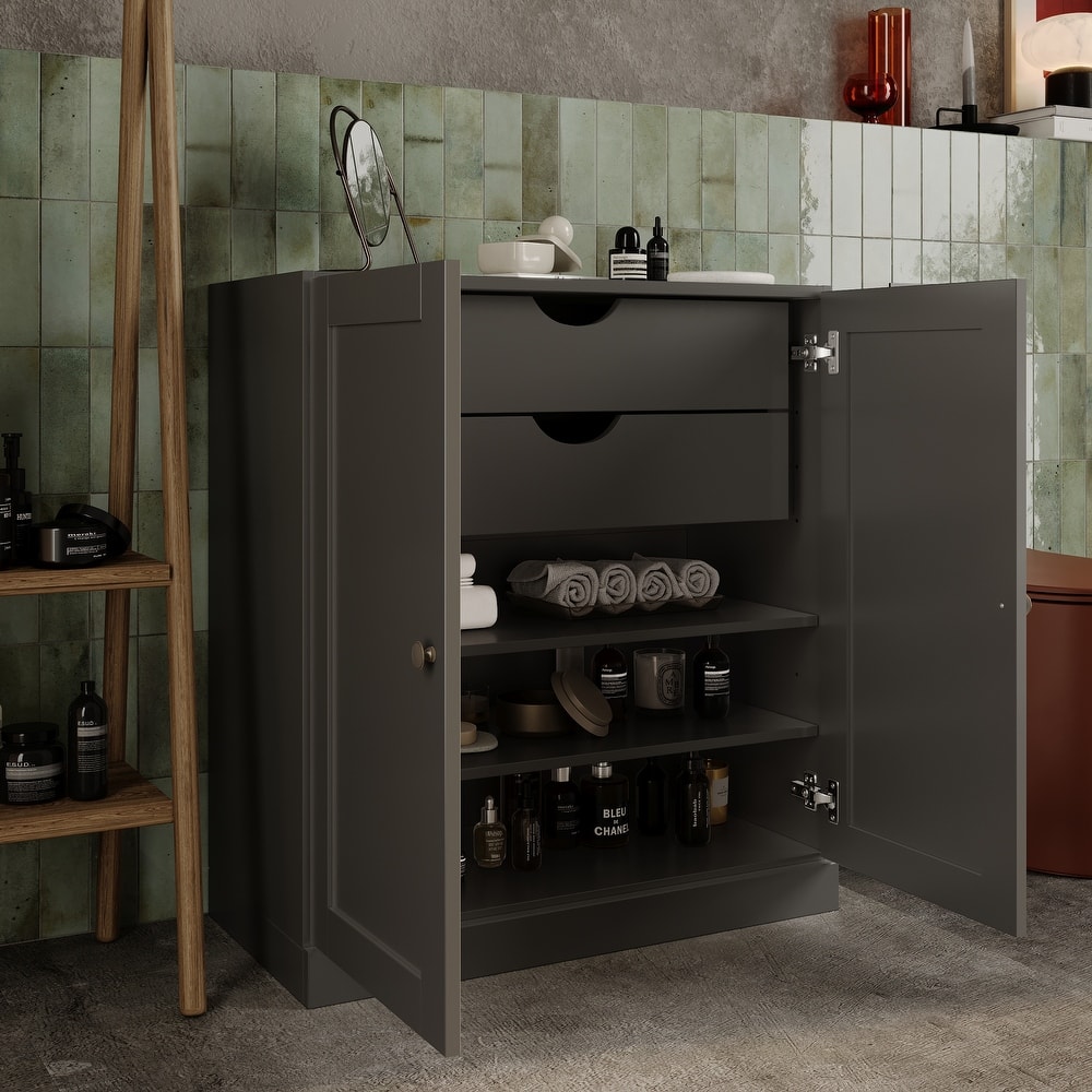 Palace Imports 100% Solid Wood Bathroom Storage Cabinet, Shaker Doors, 2 Drawers, Adjustable Shelves, 32" Wide, 35.75" Tall