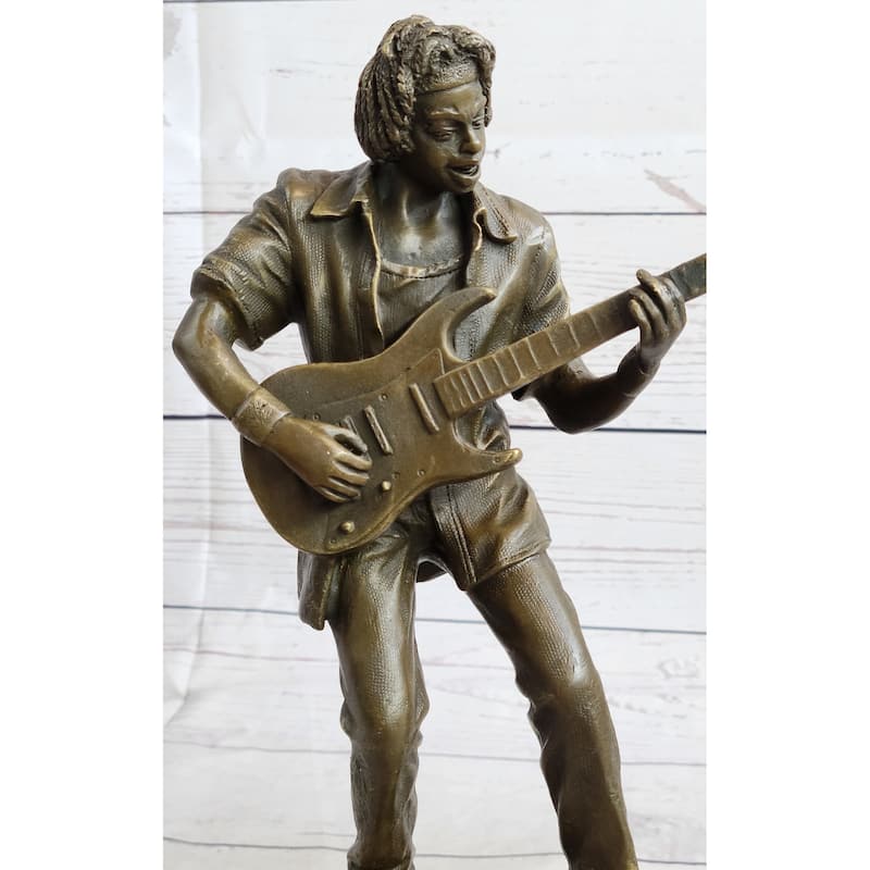 Signed Handcrafted Rick James Guitar Player Bronze Sculpture Figurine Statue