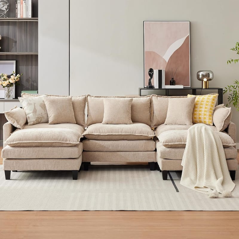112.2" Sectional Cloud Couch, Modular Sectional Couches Sofa for Living Room with Movable Ottoman, 3-Seater Chenille