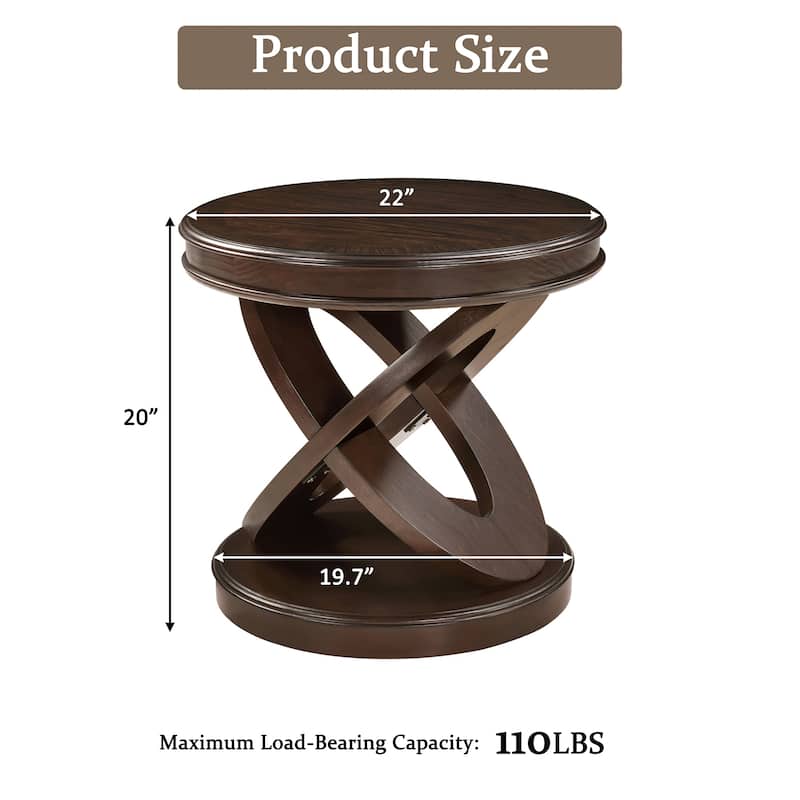 Oval Coffee Table & Round End Tables Set of 3, Retro Wood Table Sets with X-shaped Structure Base and Non-slip Foot Pads
