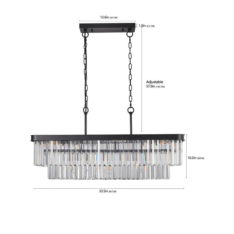Rectangular Crystal Chandelier, Luxurious Hanging Ceiling Lighting Fixture for Living Room, 11-Light Black Pendant Lighting