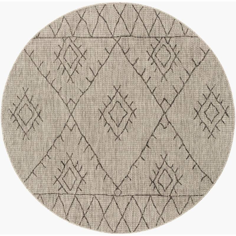 Livabliss Eagean Global Indoor/Outdoor Area Rug - 5'3" x 5'3" Round - Black