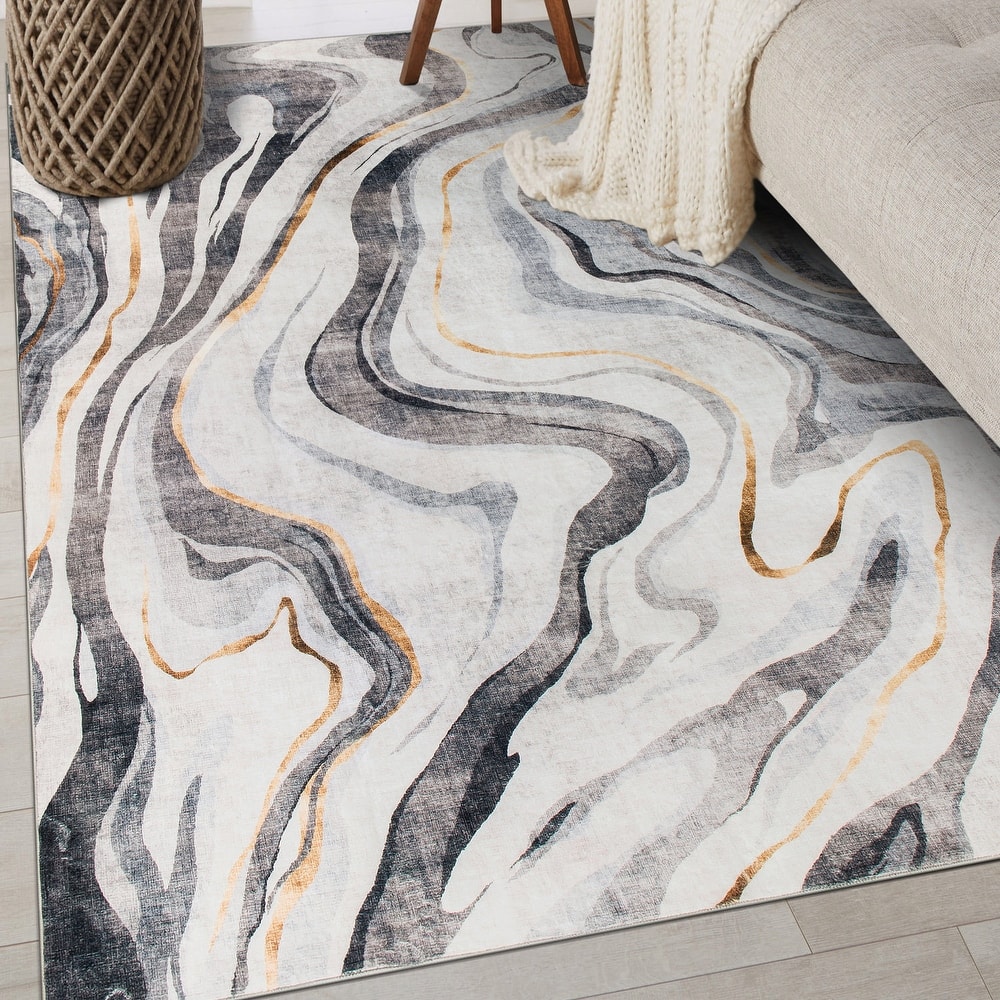 World Rug Gallery Contemporary Marble Washable Non-Slip Area Rug
