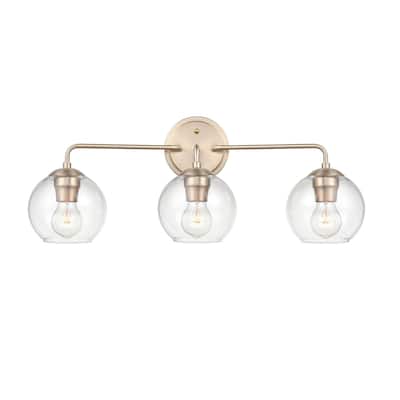Millennium Lighting 3 Light Modern Gold Bathroom Vanity Fixture with Clear Glass Shades