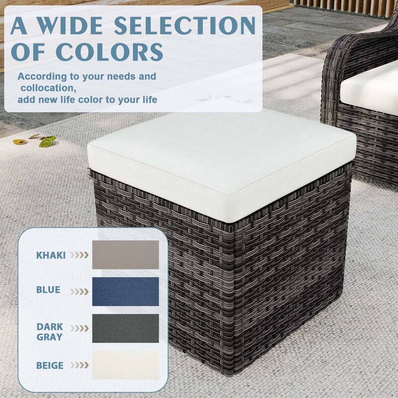 Outdoor Patio PE Wicker Ottoman with Cushion Set of 2