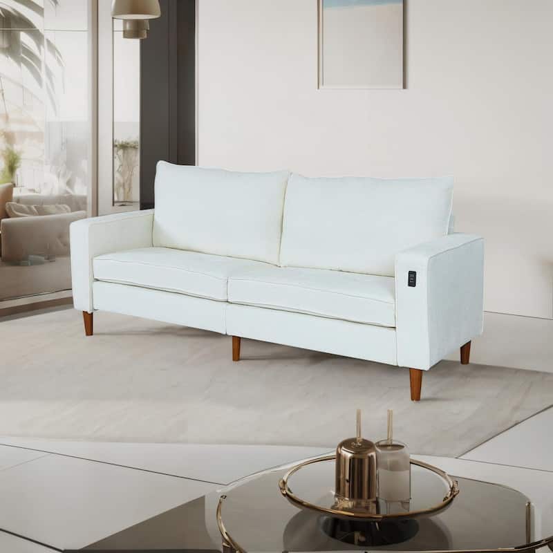 White Modern Loveseat Sofa with Button Tufted Back Premium Upholstery and Built-In USB Port
