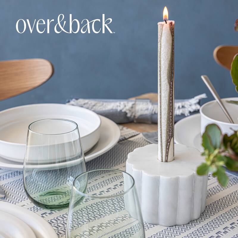 over&back 100% Marble Ribbed Candle Holders - Set of 2