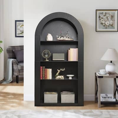 Mid Century Modern 78.74" Tall Arched Bookcase, 4-Tier Storage Shelf for Stylish Home Organization