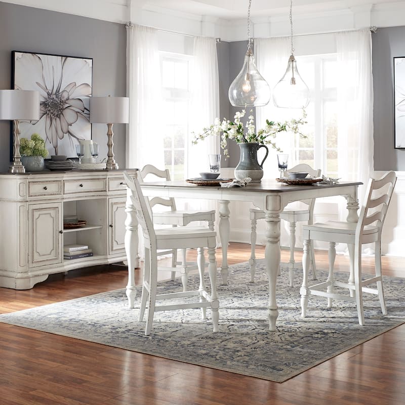 Magnolia Manor Antique White Weathered Bark 5 Piece Gathering Table Set - Antique White