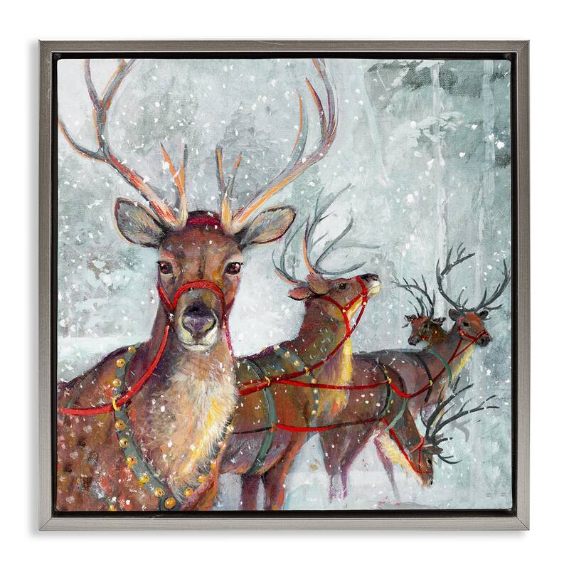 Stupell Winter Reindeer Holiday Landscape Framed Floater Canvas Wall Art Design by Ruane Manning