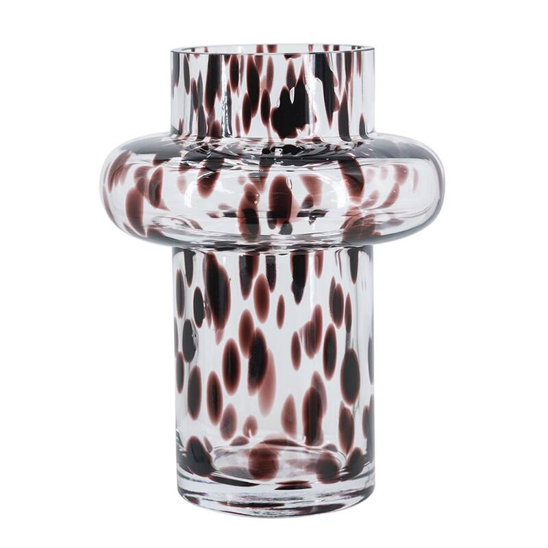 D6x8" Clear Glass Accent Vase with Artistic Amber Spots - Amber,Clear